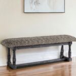 56" Black and White Trellis Upholstered Bench with Gray Base 7 56" Black and White Trellis Upholstered Bench with Gray Base