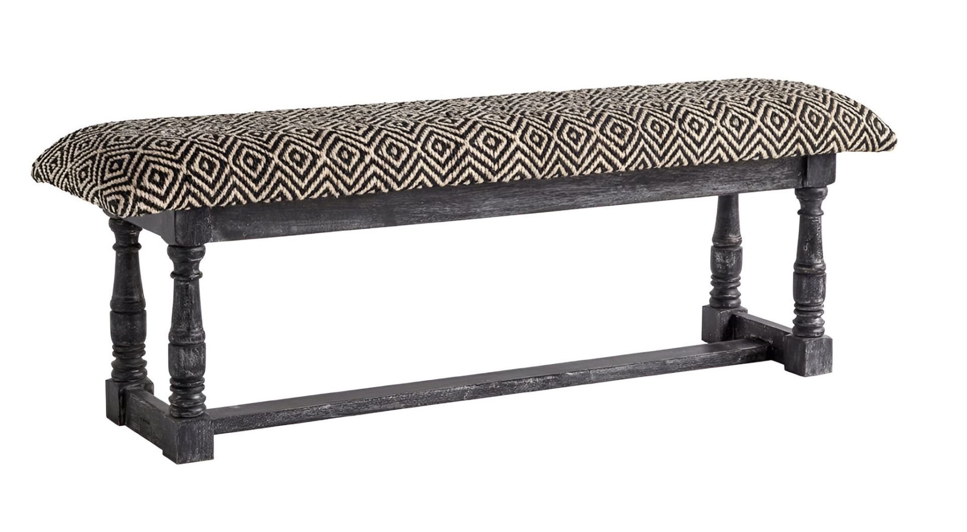 56" Black and White Trellis Upholstered Bench with Gray Base 2 56" Black and White Trellis Upholstered Bench with Gray Base - Image 2
