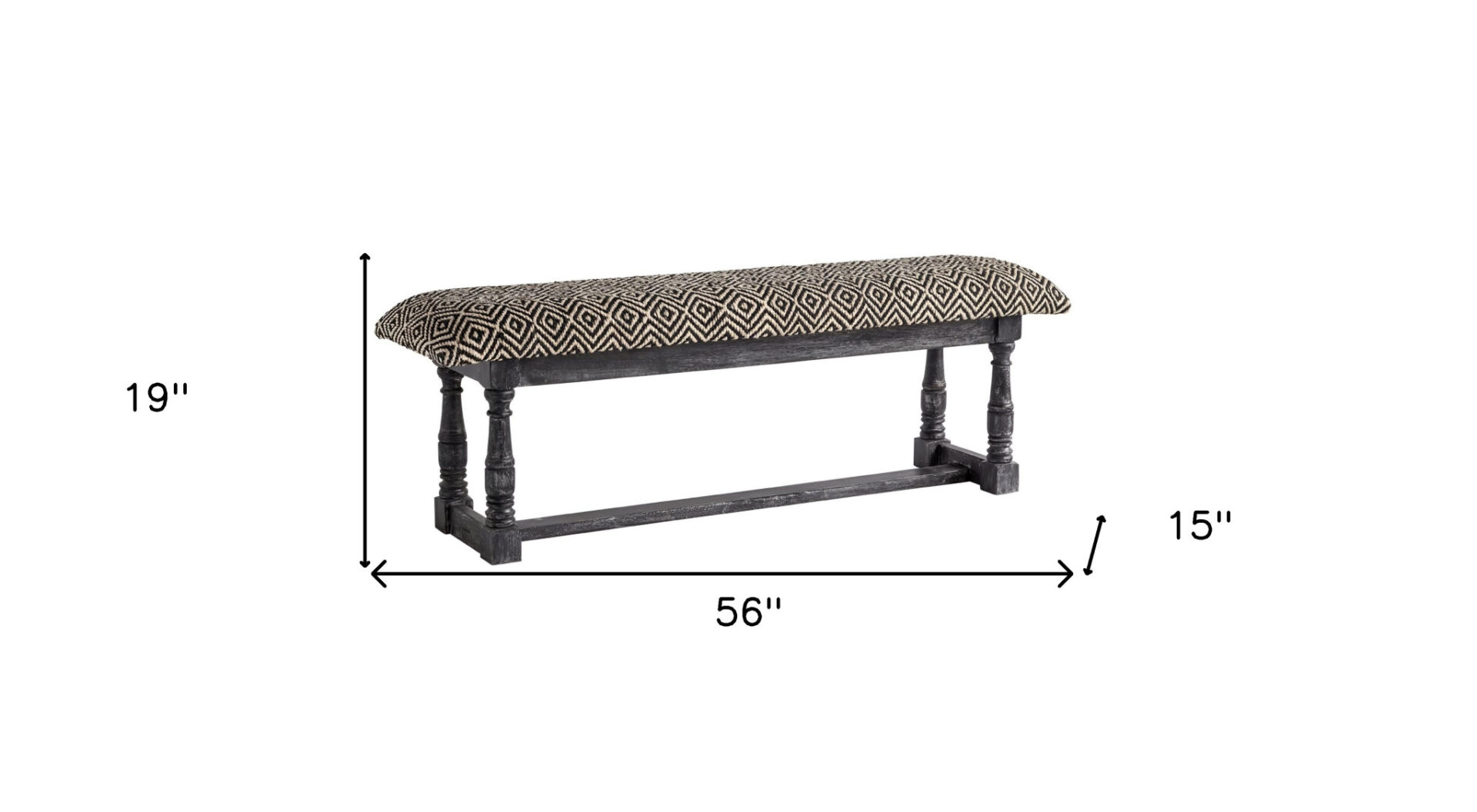 56" Black and White Trellis Upholstered Bench with Gray Base 6 56" Black and White Trellis Upholstered Bench with Gray Base - Image 6