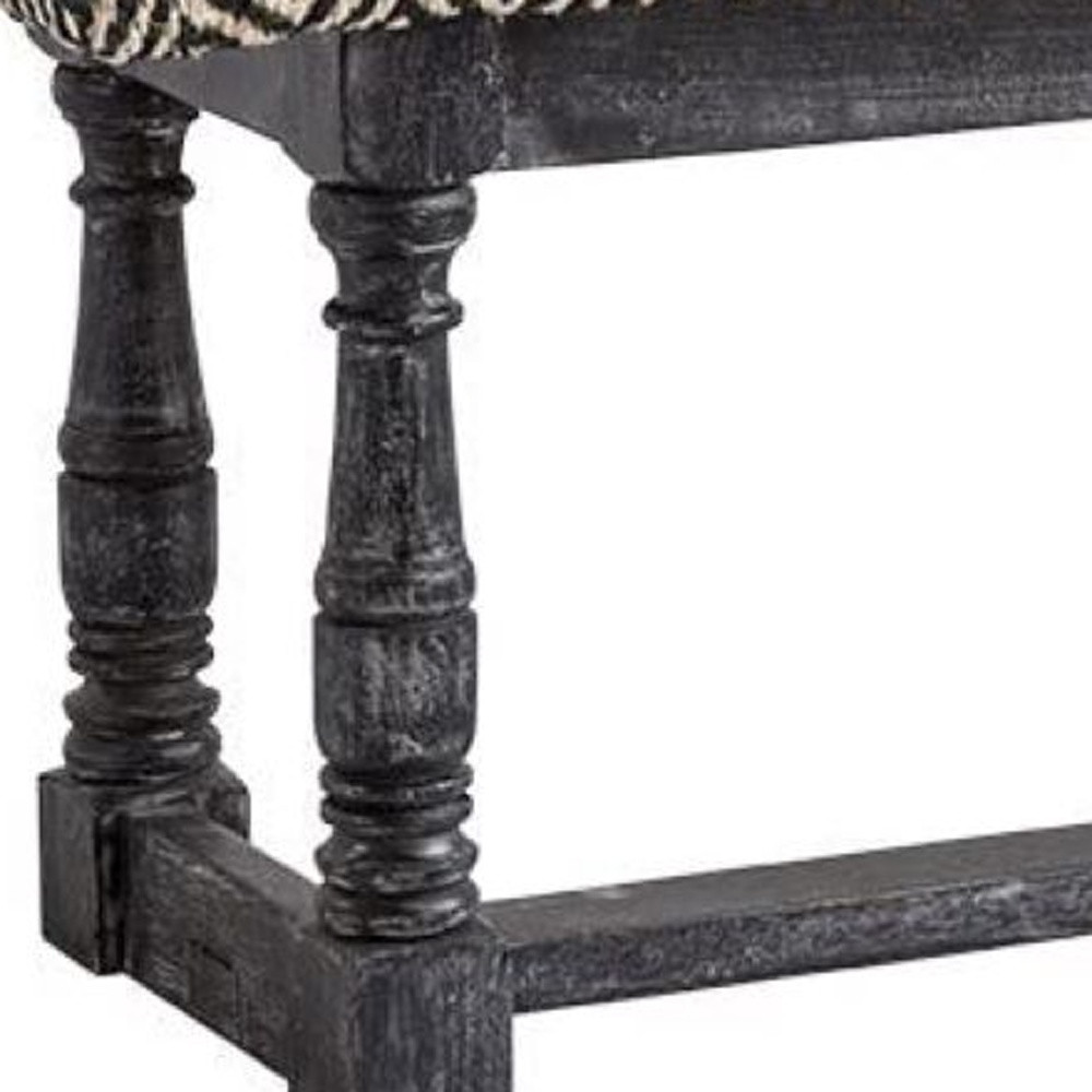 56" Black and White Trellis Upholstered Bench with Gray Base 4 56" Black and White Trellis Upholstered Bench with Gray Base - Image 4