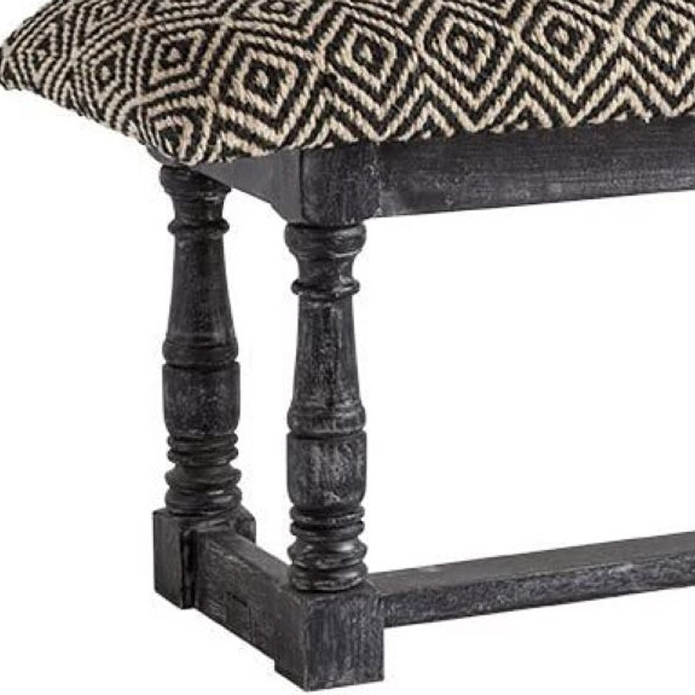 56" Black and White Trellis Upholstered Bench with Gray Base 5 56" Black and White Trellis Upholstered Bench with Gray Base - Image 5