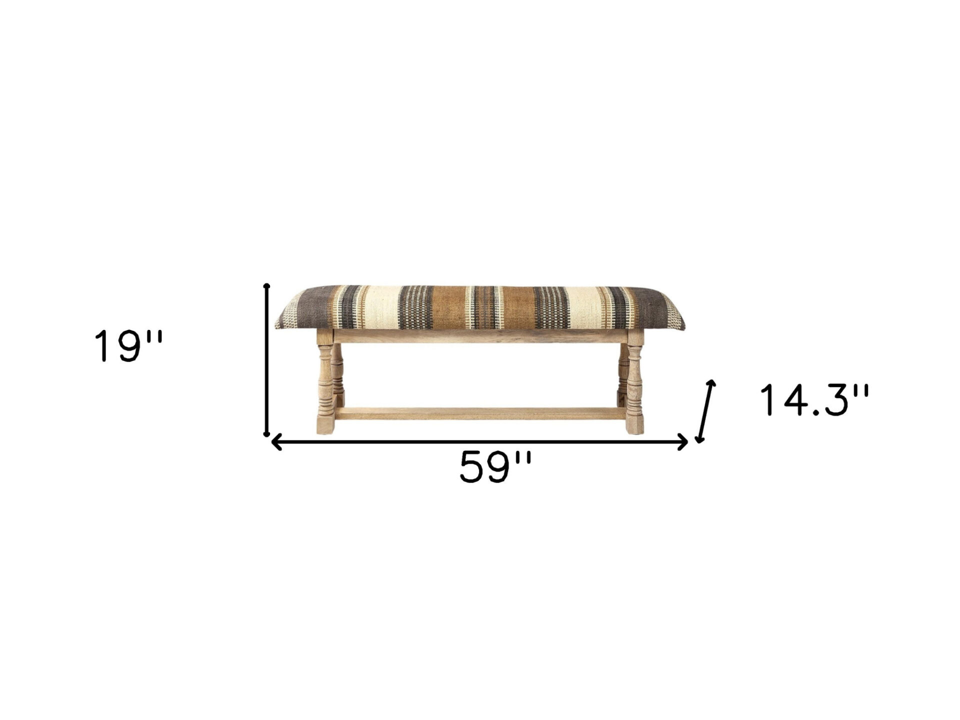 59" Beige Brown Natural Jute Striped Upholstered Entryway Bench 6 59" Beige Brown Natural Jute Striped Upholstered Entryway Bench - Image 6