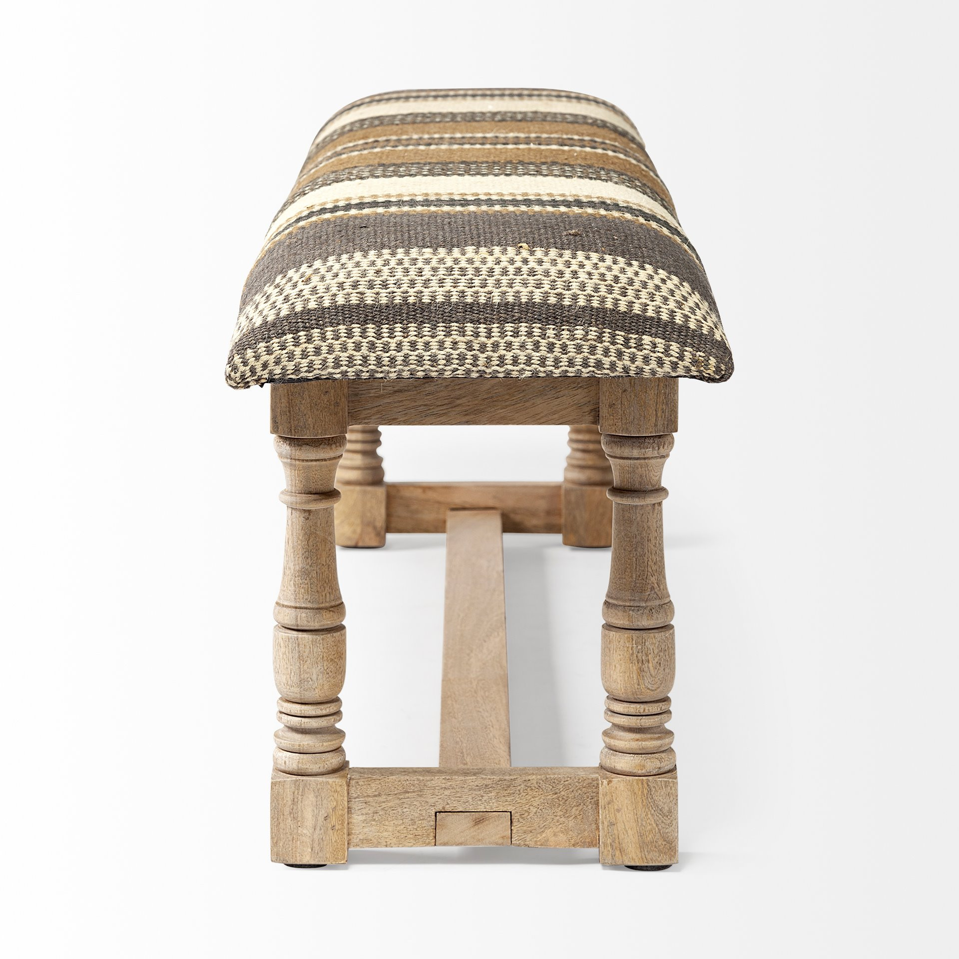 59" Beige Brown Natural Jute Striped Upholstered Entryway Bench 3 59" Beige Brown Natural Jute Striped Upholstered Entryway Bench - Image 3