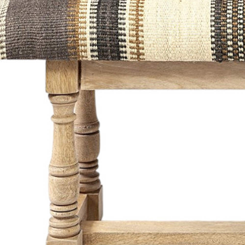 59" Beige Brown Natural Jute Striped Upholstered Entryway Bench 4 59" Beige Brown Natural Jute Striped Upholstered Entryway Bench - Image 4