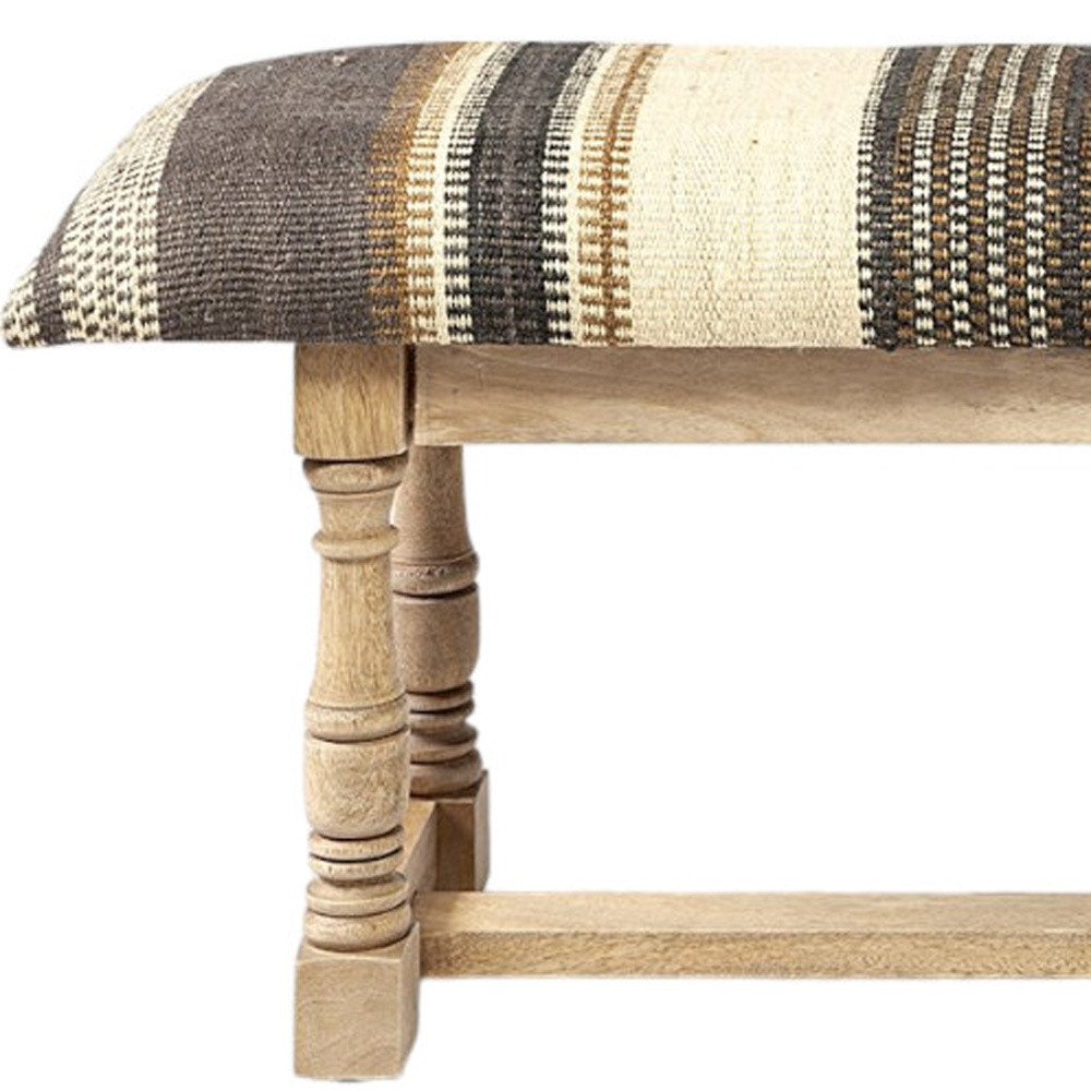 59" Beige Brown Natural Jute Striped Upholstered Entryway Bench 5 59" Beige Brown Natural Jute Striped Upholstered Entryway Bench - Image 5