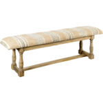 59" Beige Orange Geometric Jute Upholstered Accent Bench 8 59" Beige Orange Geometric Jute Upholstered Accent Bench