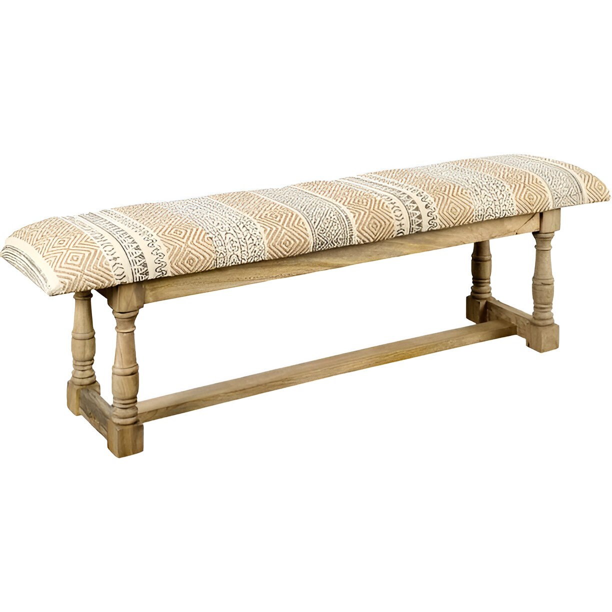 59" Beige Orange Geometric Jute Upholstered Accent Bench 3 59" Beige Orange Geometric Jute Upholstered Accent Bench - Image 3