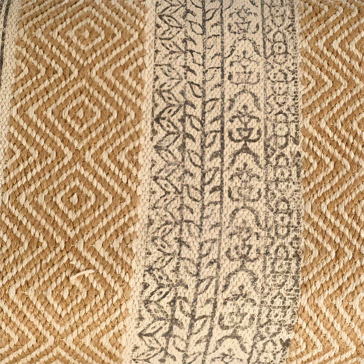 59" Beige Orange Geometric Jute Upholstered Accent Bench 4 59" Beige Orange Geometric Jute Upholstered Accent Bench - Image 4
