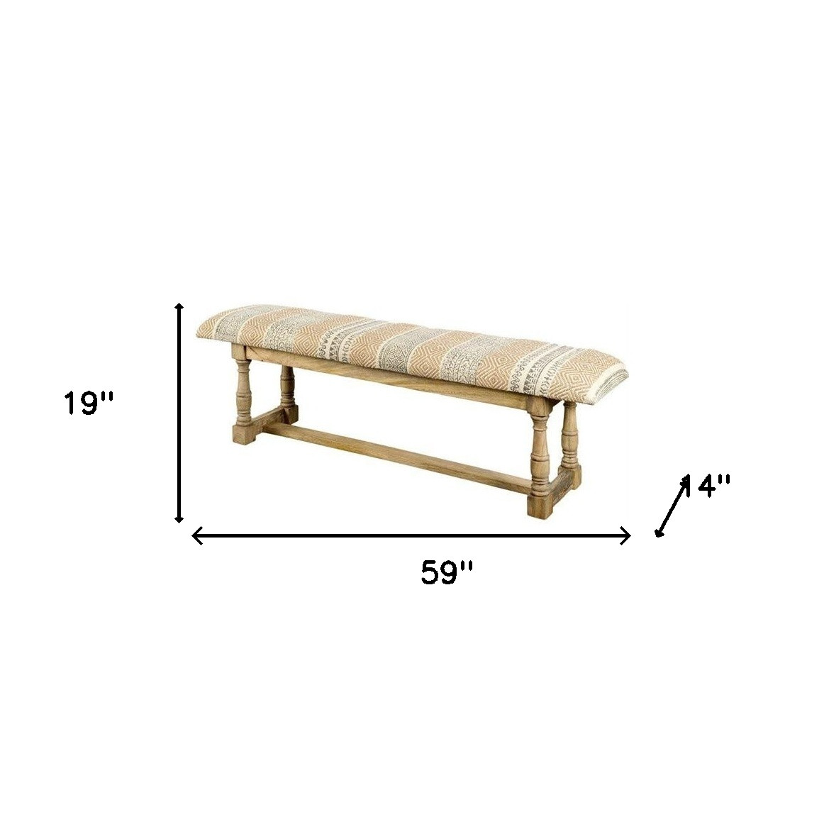 59" Beige Orange Geometric Jute Upholstered Accent Bench 5 59" Beige Orange Geometric Jute Upholstered Accent Bench - Image 5