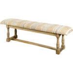 59" Beige Orange Geometric Jute Upholstered Accent Bench 7 59" Beige Orange Geometric Jute Upholstered Accent Bench