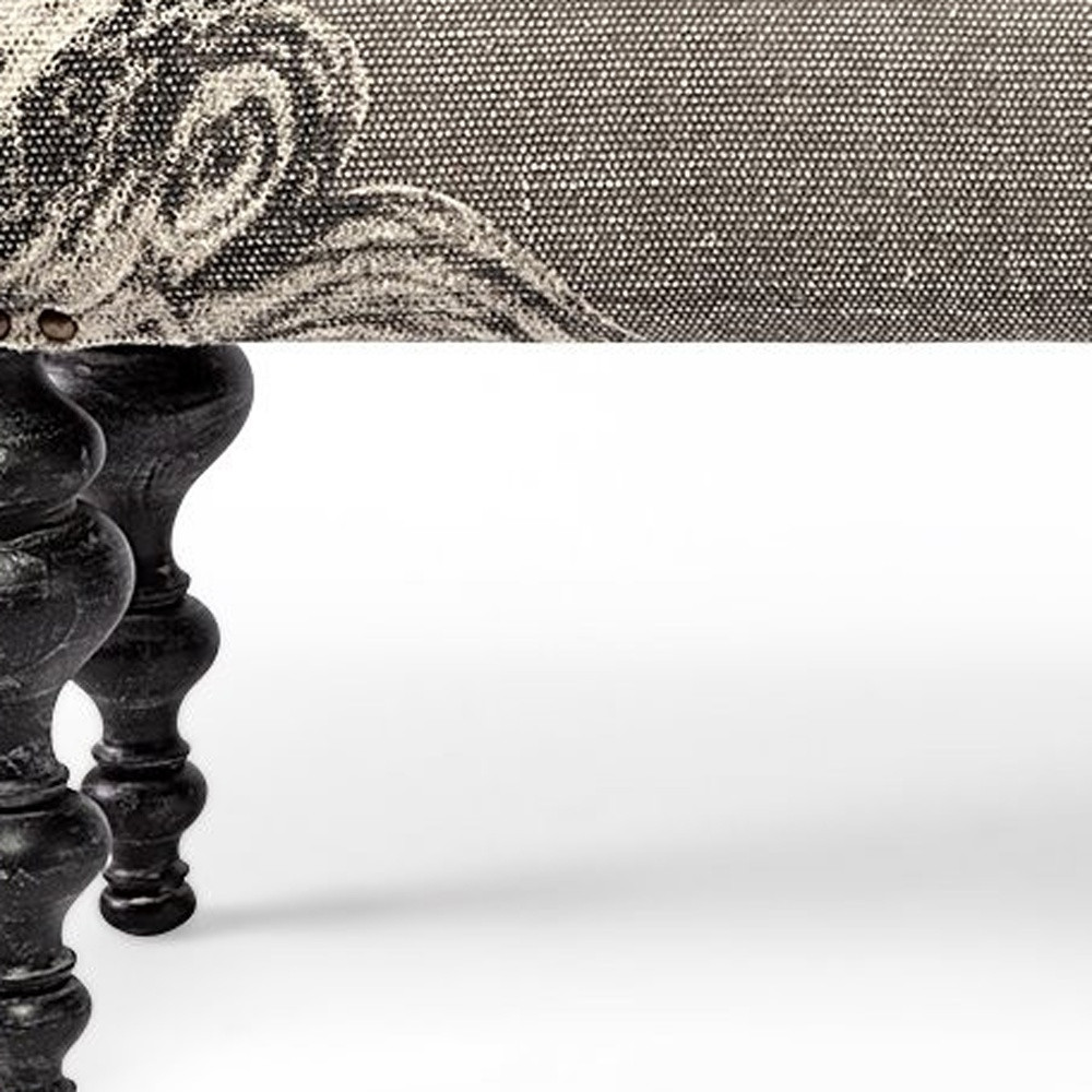 55" Gray and Black Floral Upholstered Distressed Entryway Bench 7 55" Gray and Black Floral Upholstered Distressed Entryway Bench - Image 7