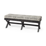 16" Gray, White, and Black Upholstered Cotton Blend Bench 7 16" Gray, White, and Black Upholstered Cotton Blend Bench