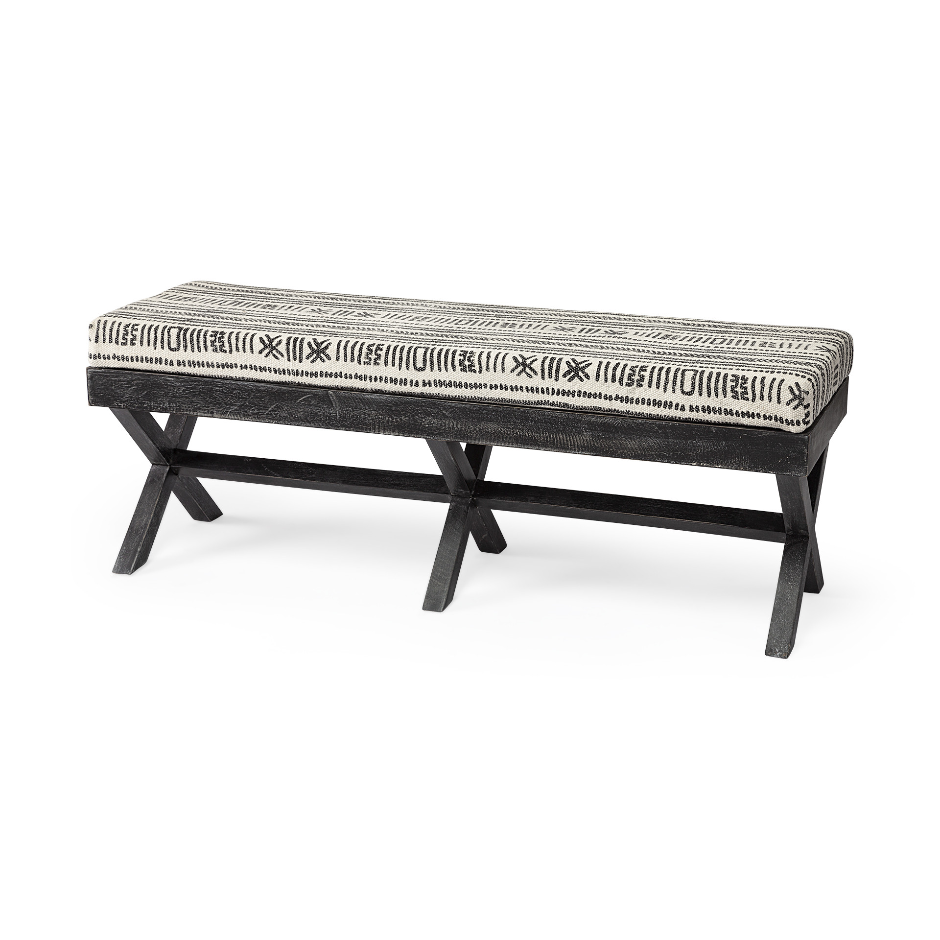16" Gray, White, and Black Upholstered Cotton Blend Bench 2 16" Gray, White, and Black Upholstered Cotton Blend Bench - Image 2