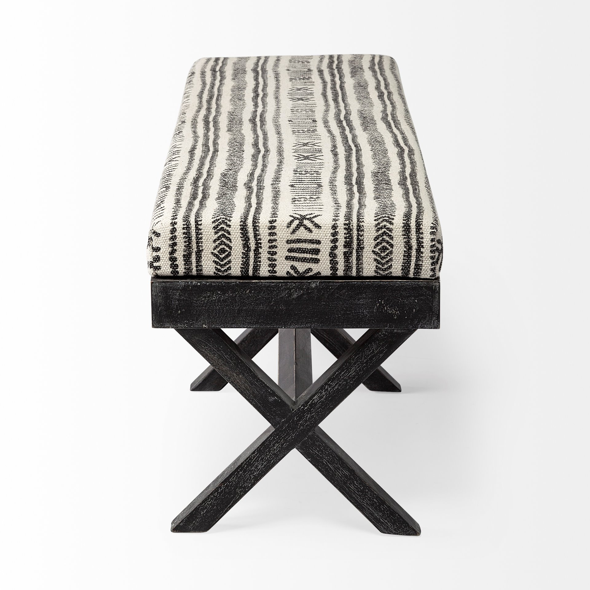 16" Gray, White, and Black Upholstered Cotton Blend Bench 3 16" Gray, White, and Black Upholstered Cotton Blend Bench - Image 3