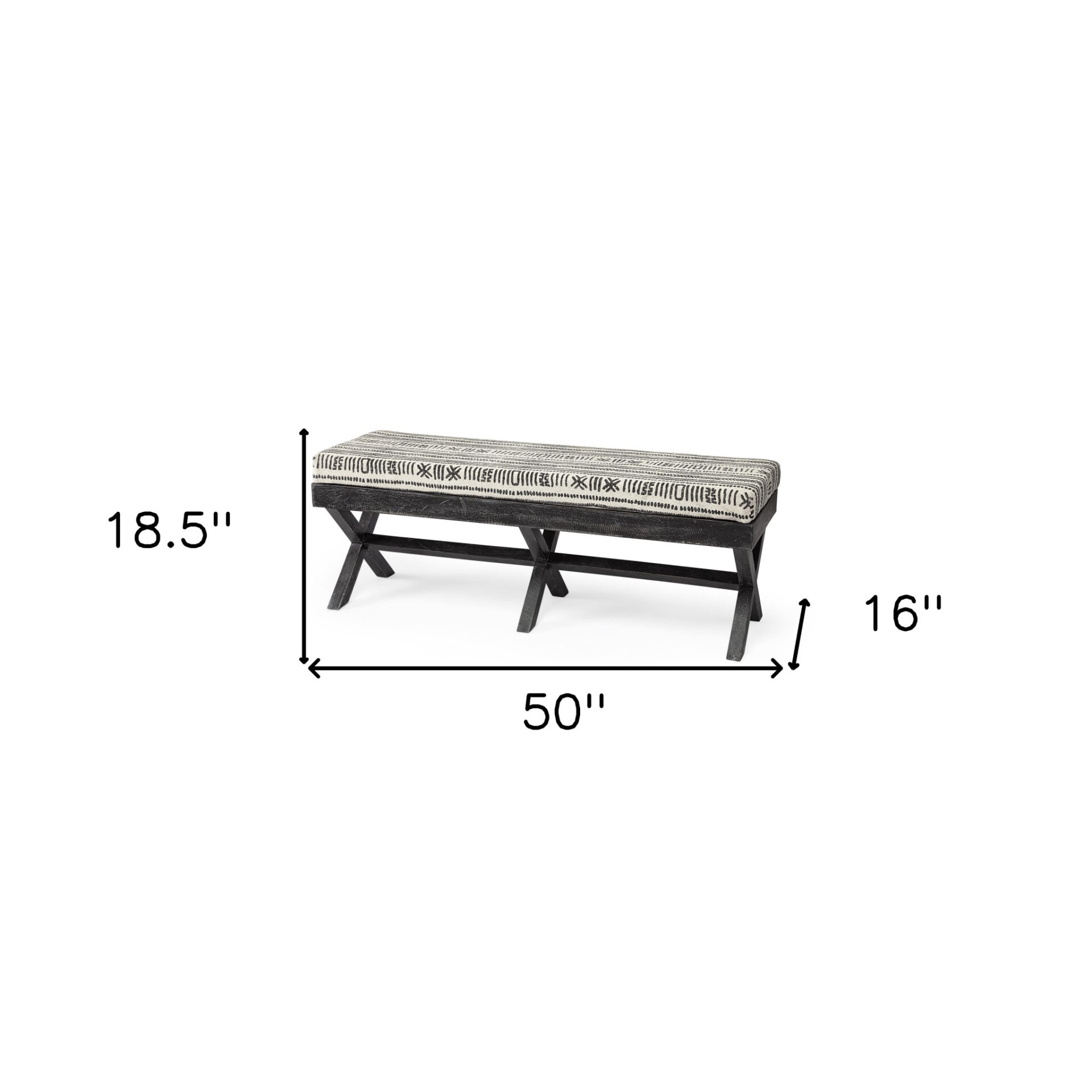 16" Gray, White, and Black Upholstered Cotton Blend Bench 5 16" Gray, White, and Black Upholstered Cotton Blend Bench - Image 5