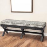 16" Gray, White, and Black Upholstered Cotton Blend Bench 6 16" Gray, White, and Black Upholstered Cotton Blend Bench