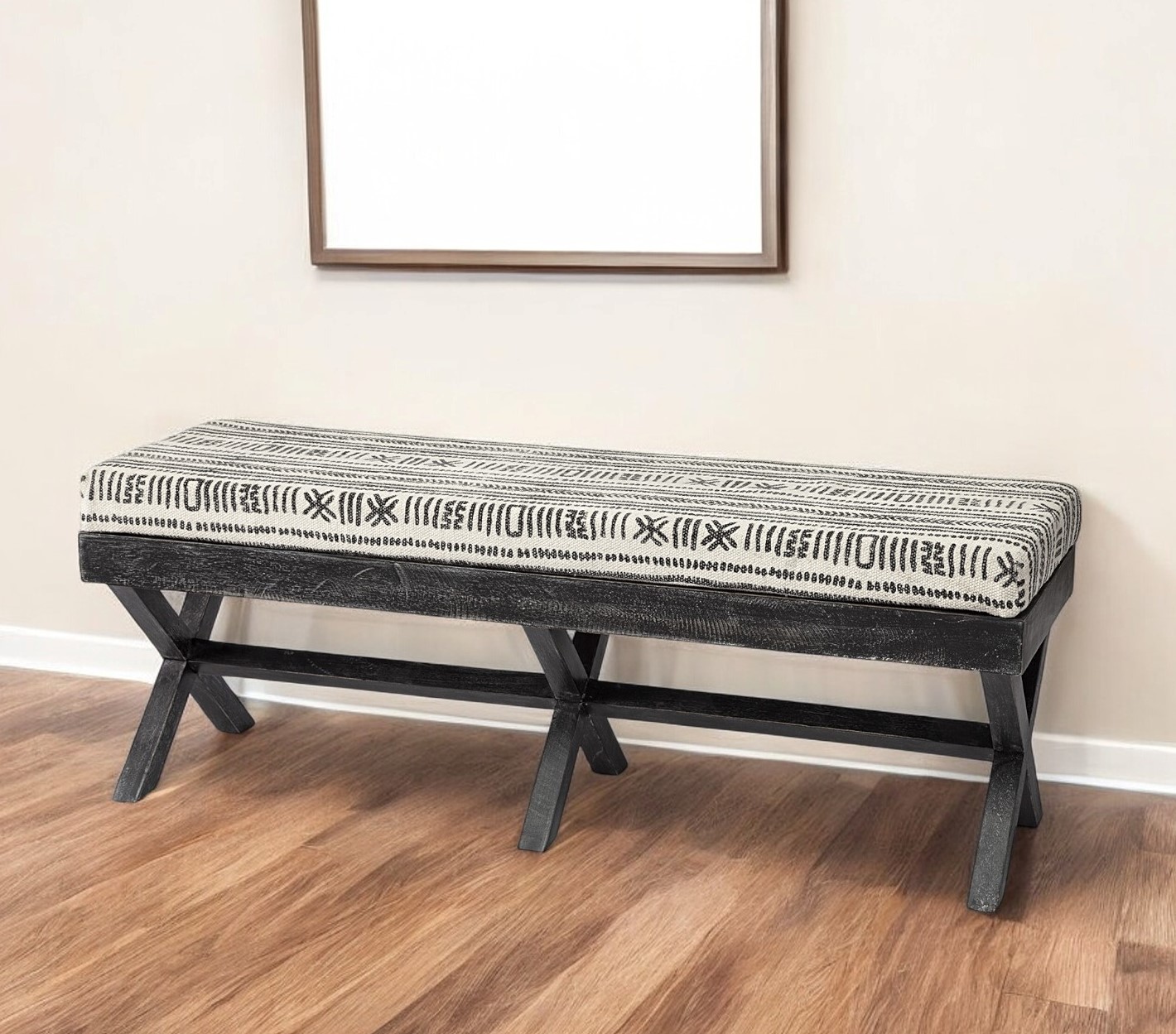 16" Gray, White, and Black Upholstered Cotton Blend Bench 1 16" Gray, White, and Black Upholstered Cotton Blend Bench