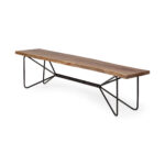 16" Brown and Black Dining Bench with Wood Top and Metal Base 10 16" Brown and Black Dining Bench with Wood Top and Metal Base