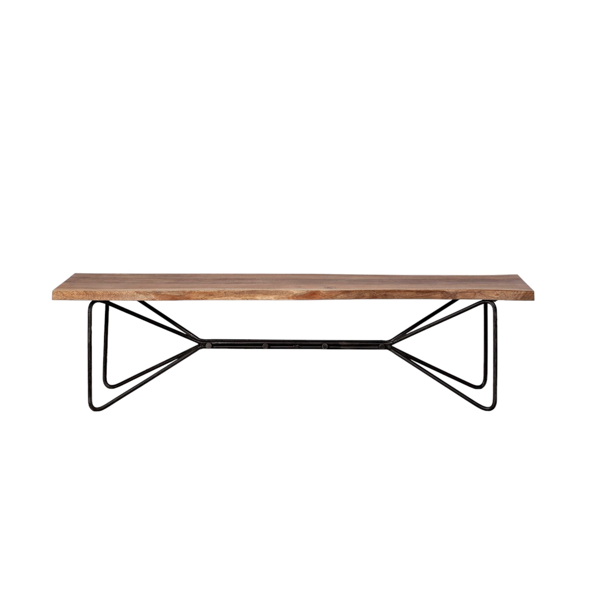 16" Brown and Black Dining Bench with Wood Top and Metal Base 2 16" Brown and Black Dining Bench with Wood Top and Metal Base - Image 2