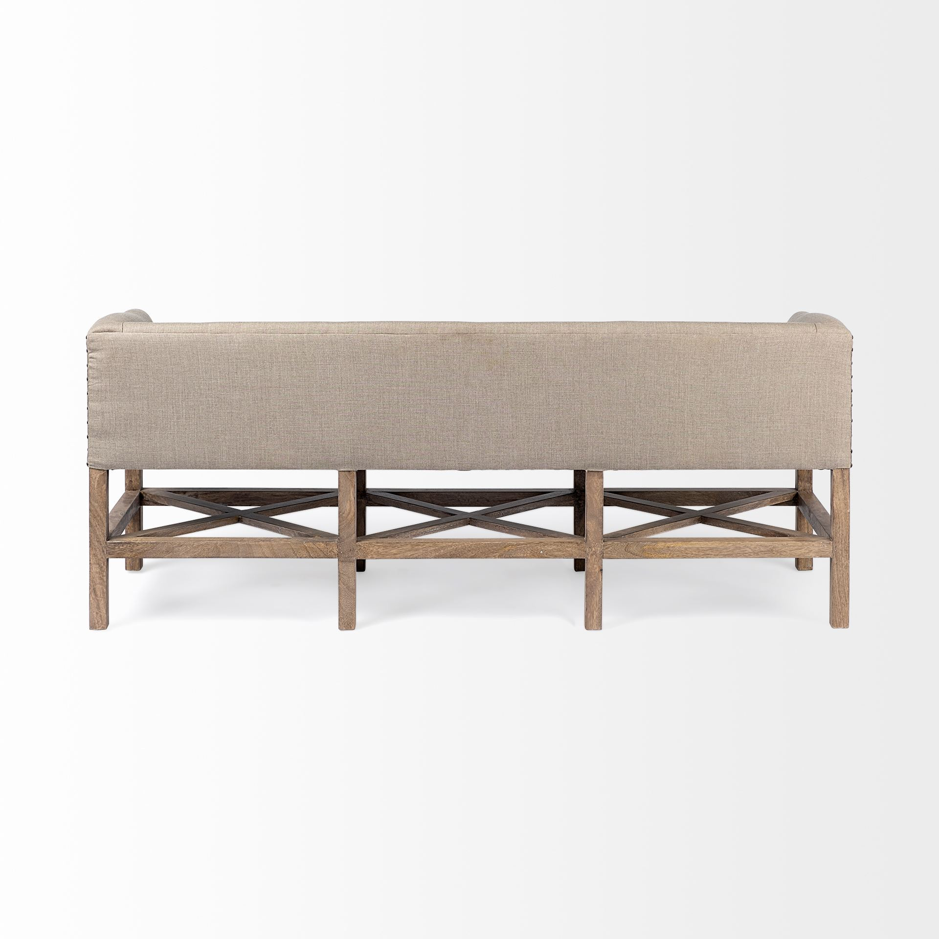 19" Beige and Brown Upholstered Cotton Blend Bench with Arms 4 19" Beige and Brown Upholstered Cotton Blend Bench with Arms - Image 4