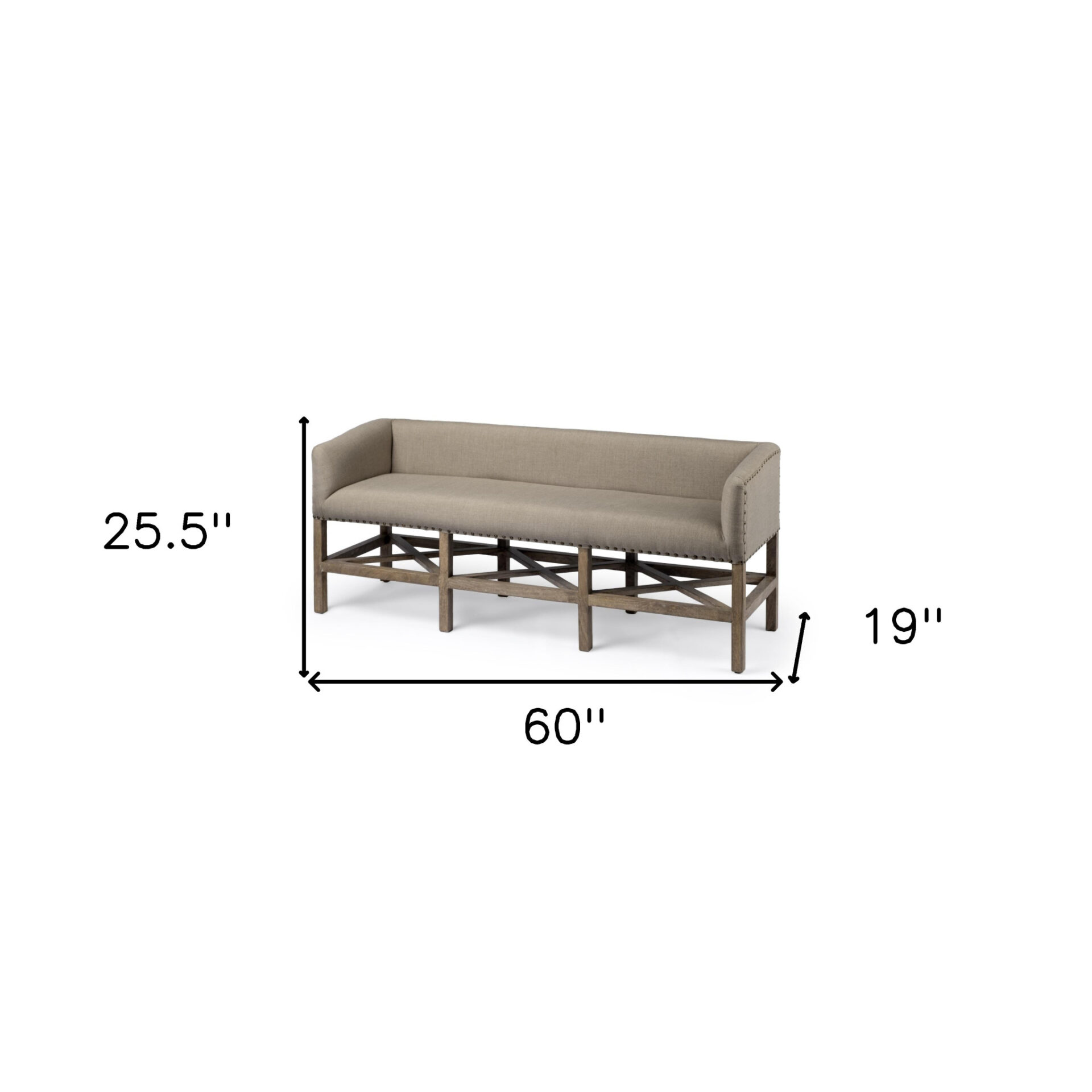 19" Beige and Brown Upholstered Cotton Blend Bench with Arms 8 19" Beige and Brown Upholstered Cotton Blend Bench with Arms - Image 8