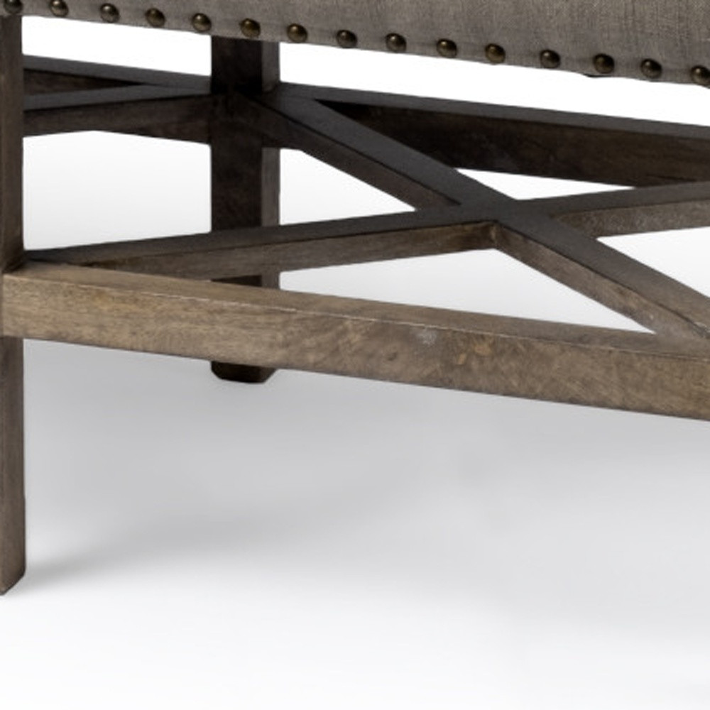 19" Beige and Brown Upholstered Cotton Blend Bench with Arms 7 19" Beige and Brown Upholstered Cotton Blend Bench with Arms - Image 7