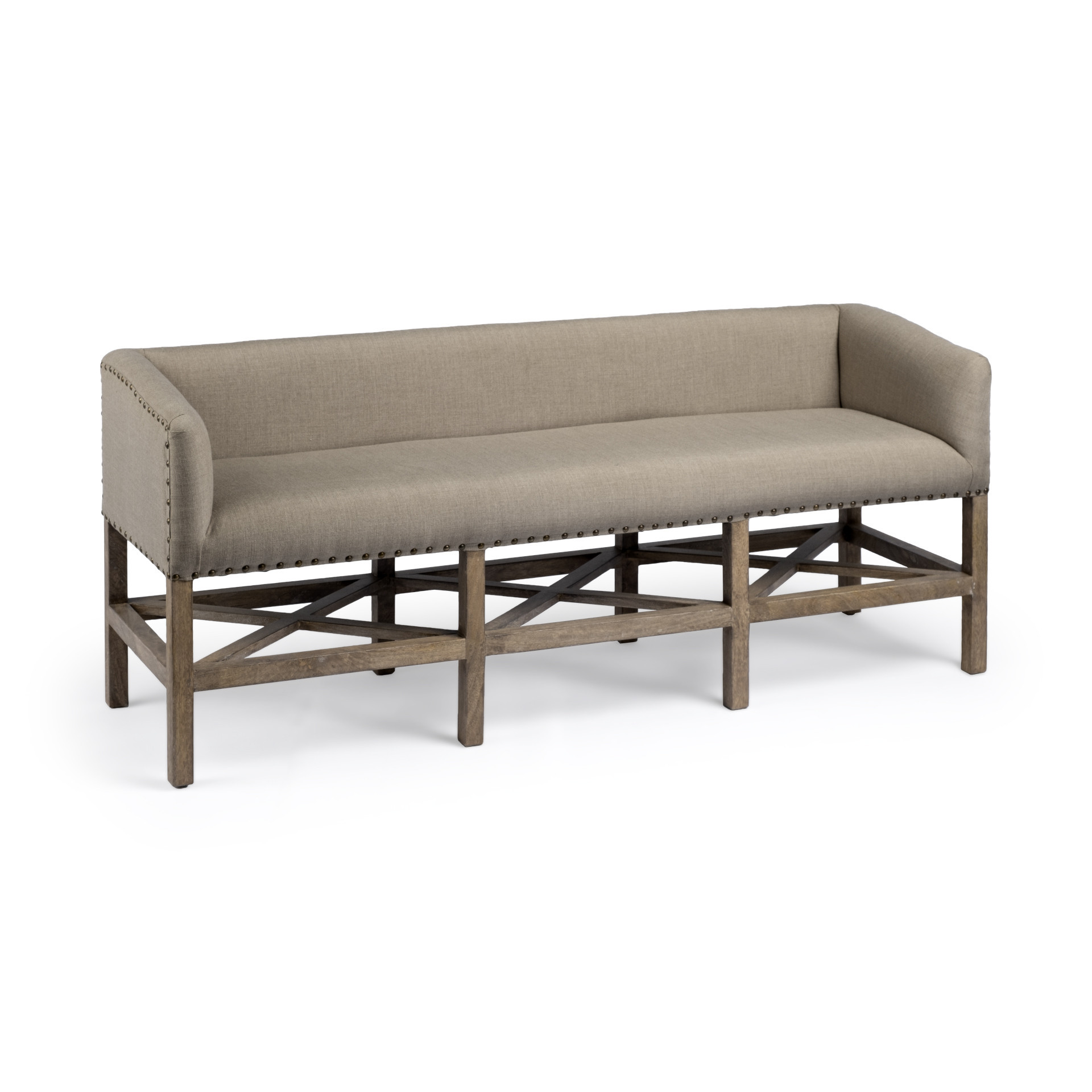 19" Beige and Brown Upholstered Cotton Blend Bench with Arms 5 19" Beige and Brown Upholstered Cotton Blend Bench with Arms - Image 5