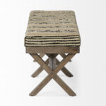 16" Beige and Brown Upholstered Cotton Blend Bench 10 16" Beige and Brown Upholstered Cotton Blend Bench