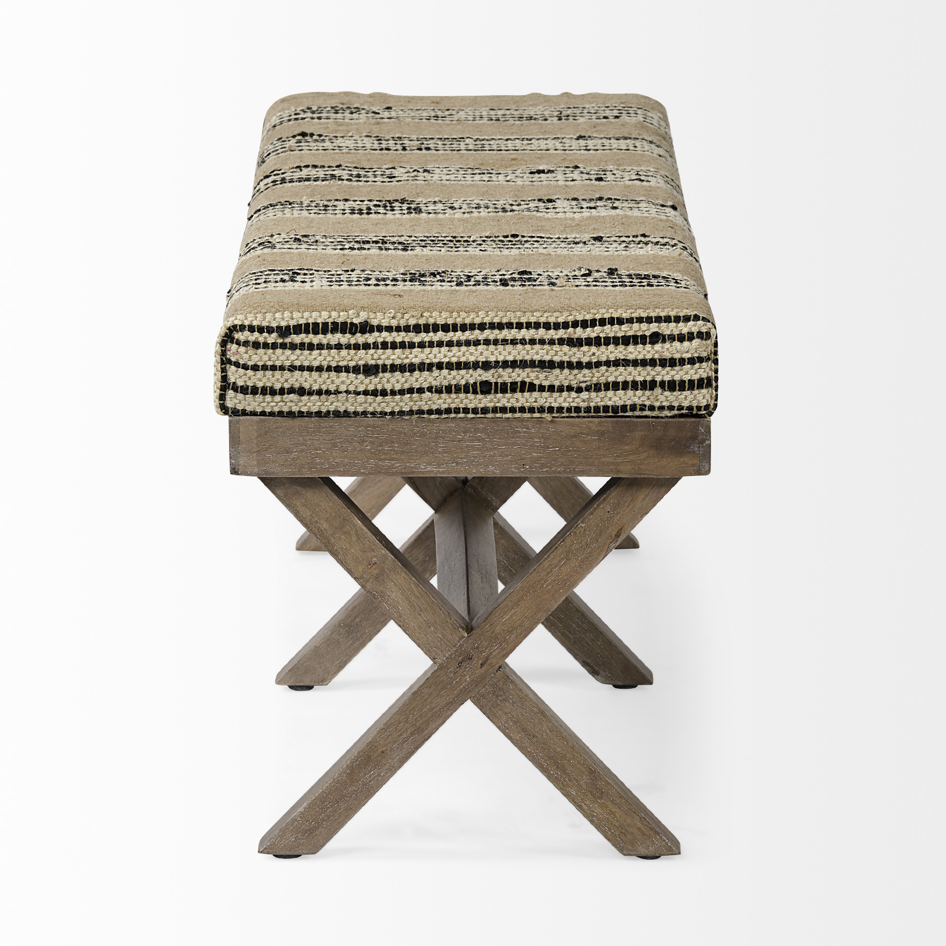 16" Beige and Brown Upholstered Cotton Blend Bench 4 16" Beige and Brown Upholstered Cotton Blend Bench - Image 4