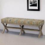 16" Beige and Brown Upholstered Cotton Blend Bench 8 16" Beige and Brown Upholstered Cotton Blend Bench