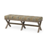 16" Beige and Brown Upholstered Cotton Blend Bench 9 16" Beige and Brown Upholstered Cotton Blend Bench
