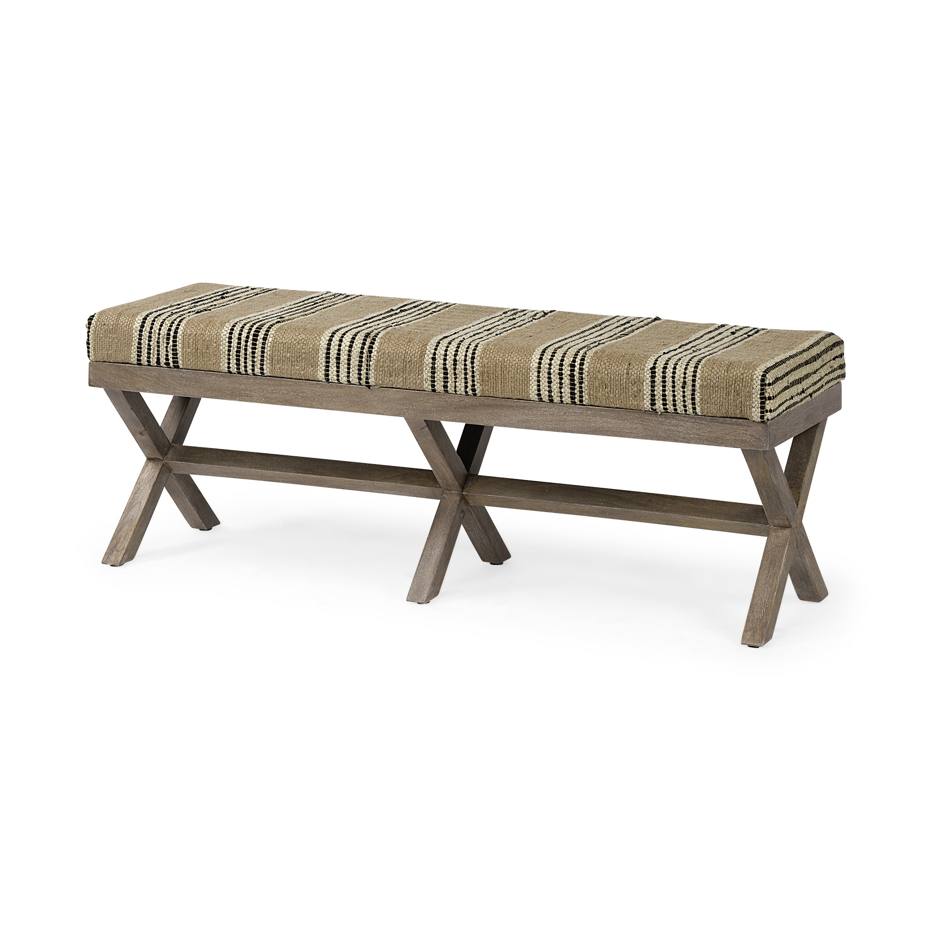 16" Beige and Brown Upholstered Cotton Blend Bench 3 16" Beige and Brown Upholstered Cotton Blend Bench - Image 3