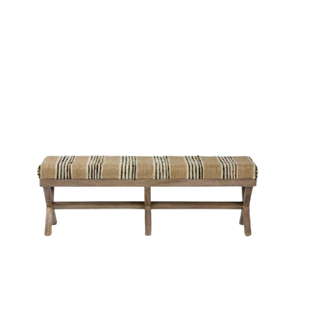 16" Beige and Brown Upholstered Cotton Blend Bench 1 16" Beige and Brown Upholstered Cotton Blend Bench