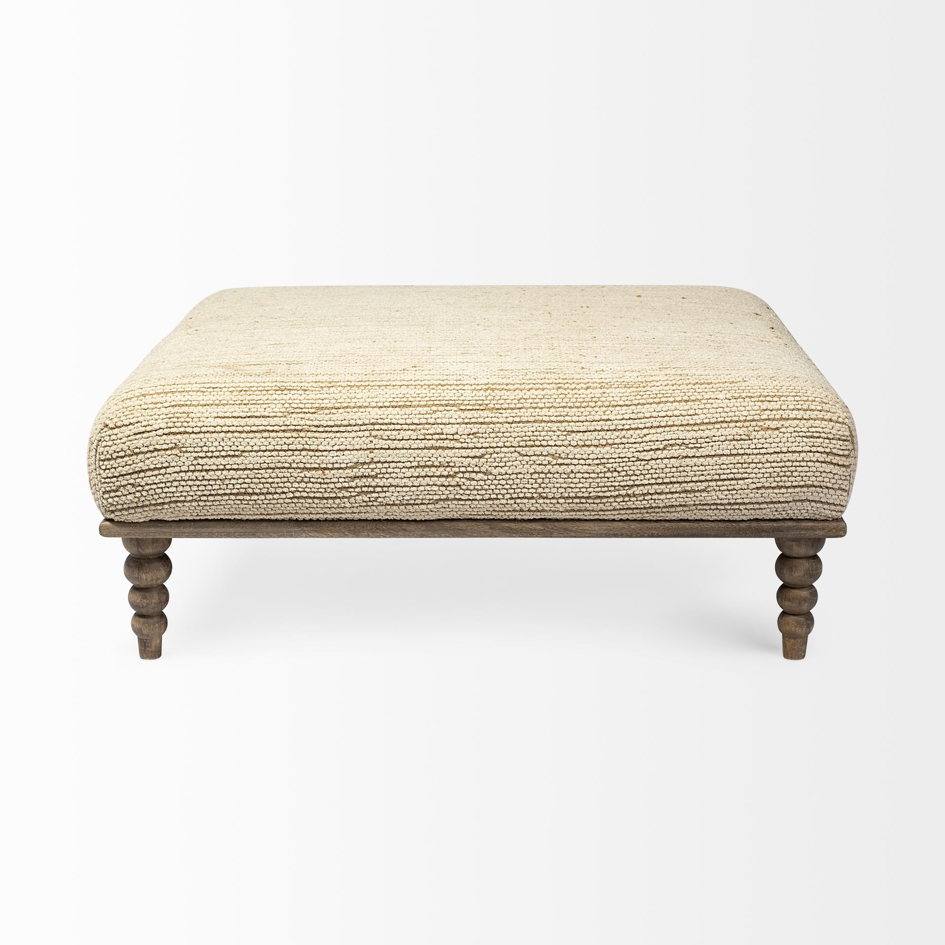 42" Cream and Brown Upholstered Cotton Blend Bench 1 42" Cream and Brown Upholstered Cotton Blend Bench