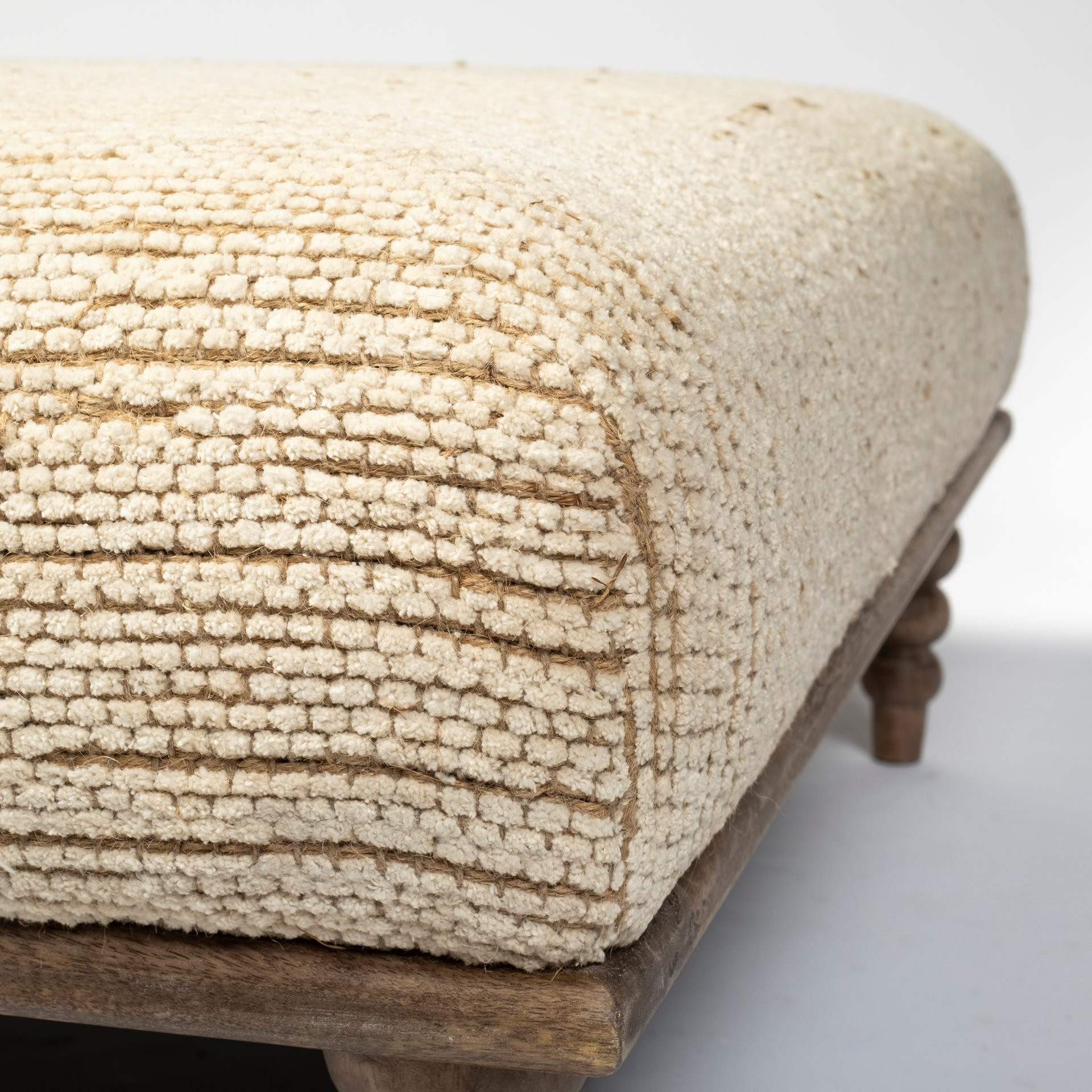 42" Cream and Brown Upholstered Cotton Blend Bench 5 42" Cream and Brown Upholstered Cotton Blend Bench - Image 5