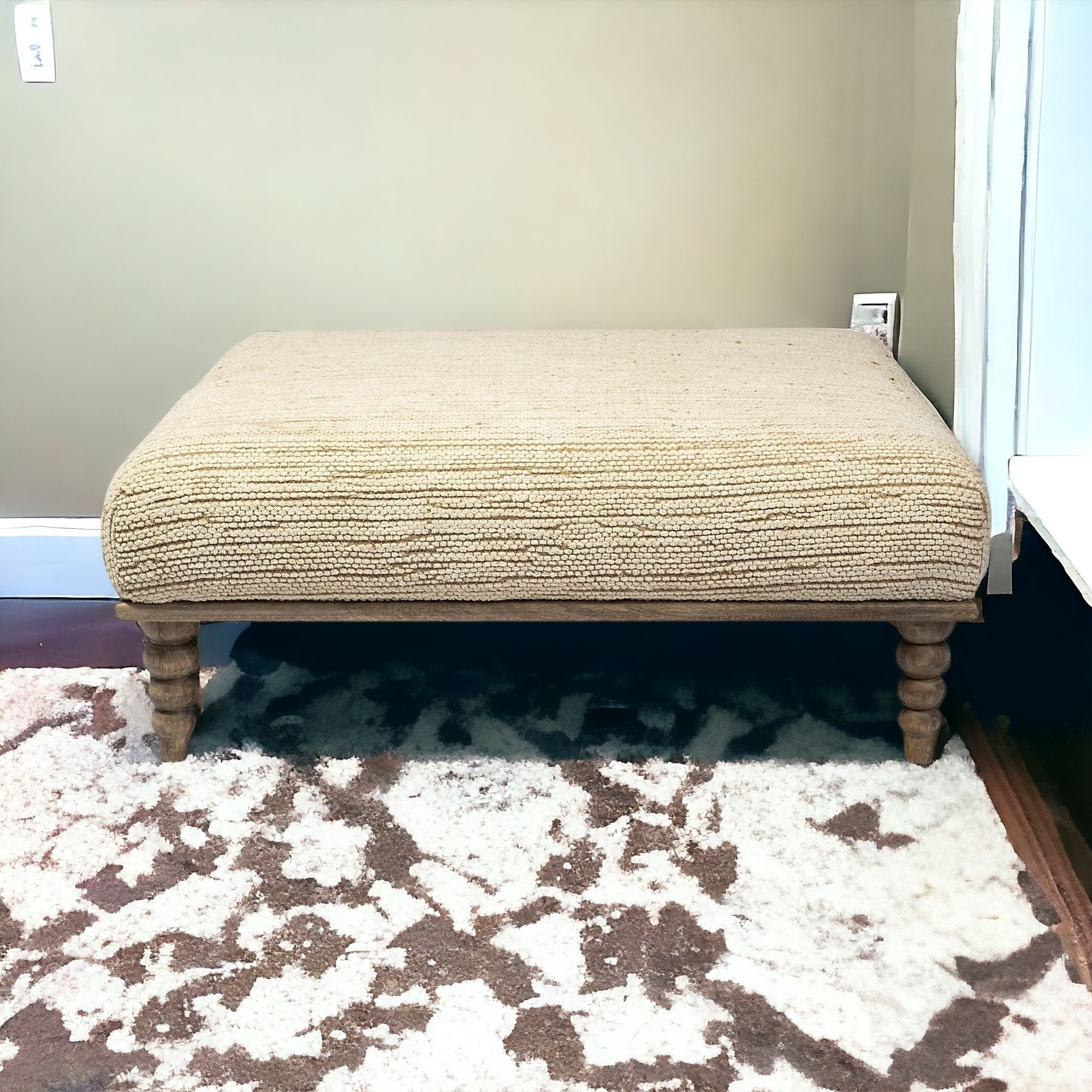 42" Cream and Brown Upholstered Cotton Blend Bench 2 42" Cream and Brown Upholstered Cotton Blend Bench - Image 2
