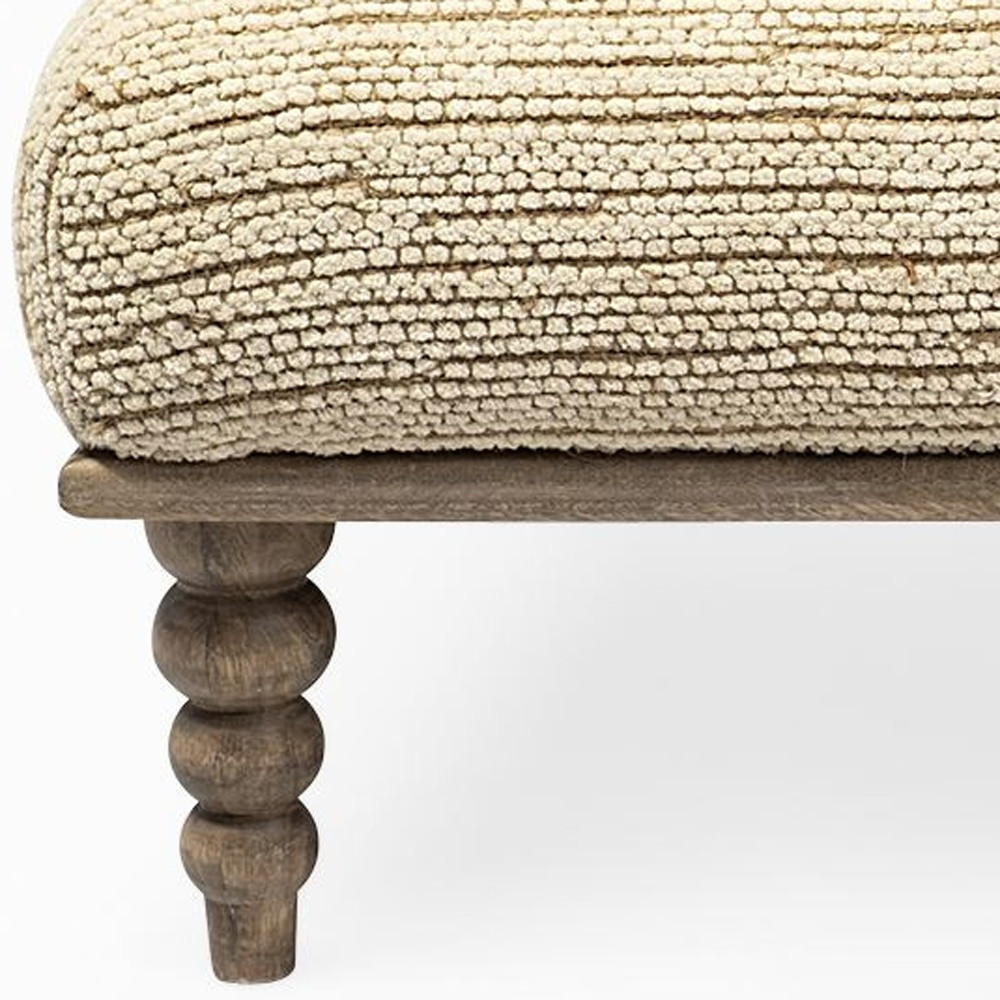 42" Cream and Brown Upholstered Cotton Blend Bench 4 42" Cream and Brown Upholstered Cotton Blend Bench - Image 4