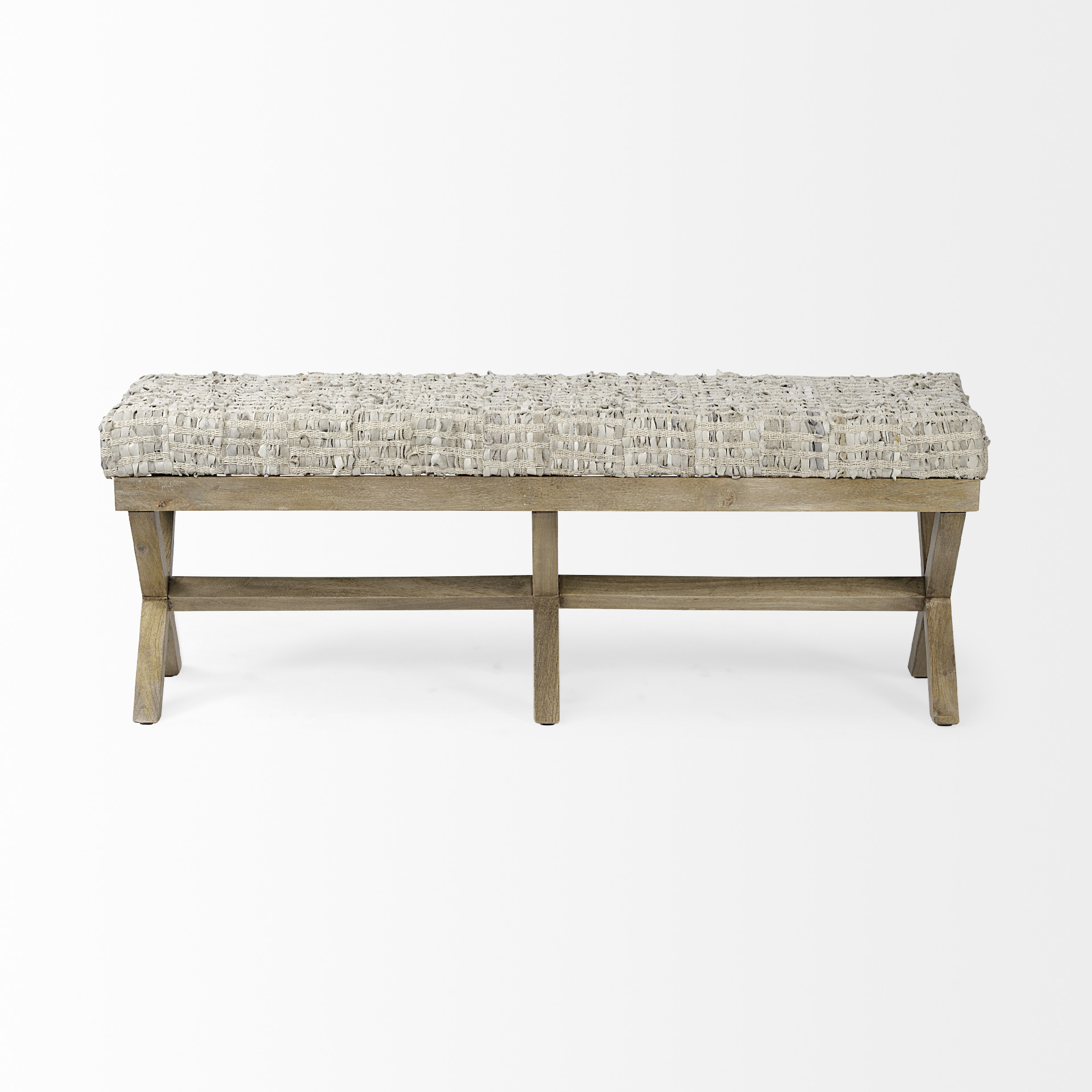 16" Beige and Brown Upholstered Faux Leather Entryway Bench 1 16" Beige and Brown Upholstered Faux Leather Entryway Bench