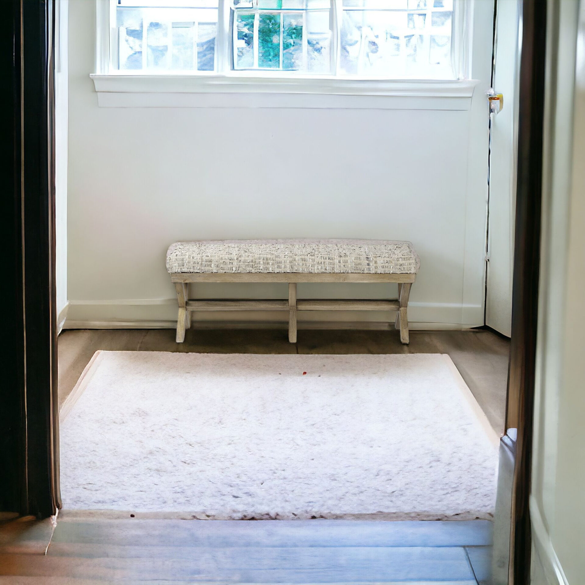 16" Beige and Brown Upholstered Faux Leather Entryway Bench 2 16" Beige and Brown Upholstered Faux Leather Entryway Bench - Image 2