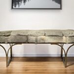 55" Gray Upholstered Bench with Antiqued Brass Metal Base 7 55" Gray Upholstered Bench with Antiqued Brass Metal Base