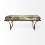 55" Gray Upholstered Bench with Antiqued Brass Metal Base 6 55" Gray Upholstered Bench with Antiqued Brass Metal Base