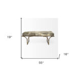 55" Gray Upholstered Bench with Antiqued Brass Metal Base 10 55" Gray Upholstered Bench with Antiqued Brass Metal Base