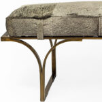 55" Gray Upholstered Bench with Antiqued Brass Metal Base 9 55" Gray Upholstered Bench with Antiqued Brass Metal Base
