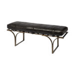 16" Black and Antiqued Brass Genuine Leather Upholstered Bench 9 16" Black and Antiqued Brass Genuine Leather Upholstered Bench