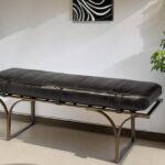 16" Black and Antiqued Brass Genuine Leather Upholstered Bench 10 16" Black and Antiqued Brass Genuine Leather Upholstered Bench