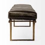 16" Black and Antiqued Brass Genuine Leather Upholstered Bench 11 16" Black and Antiqued Brass Genuine Leather Upholstered Bench