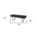 16" Black and Antiqued Brass Genuine Leather Upholstered Bench 15 16" Black and Antiqued Brass Genuine Leather Upholstered Bench