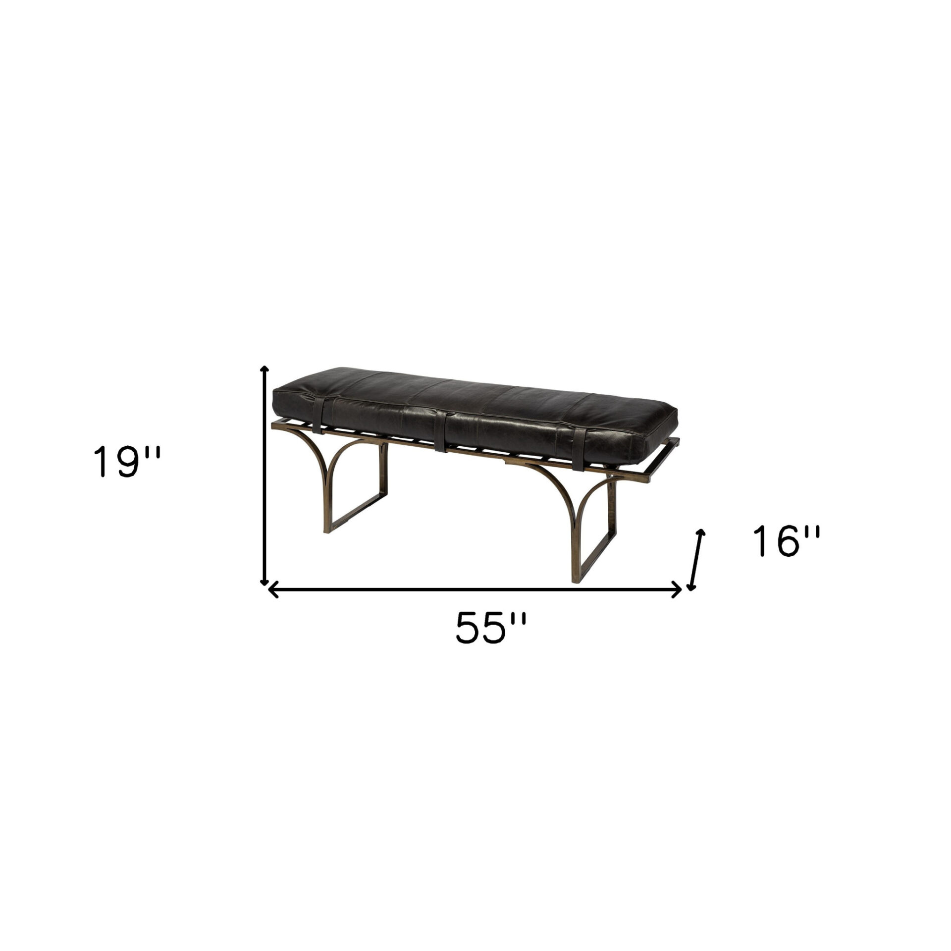 16" Black and Antiqued Brass Genuine Leather Upholstered Bench 7 16" Black and Antiqued Brass Genuine Leather Upholstered Bench - Image 7