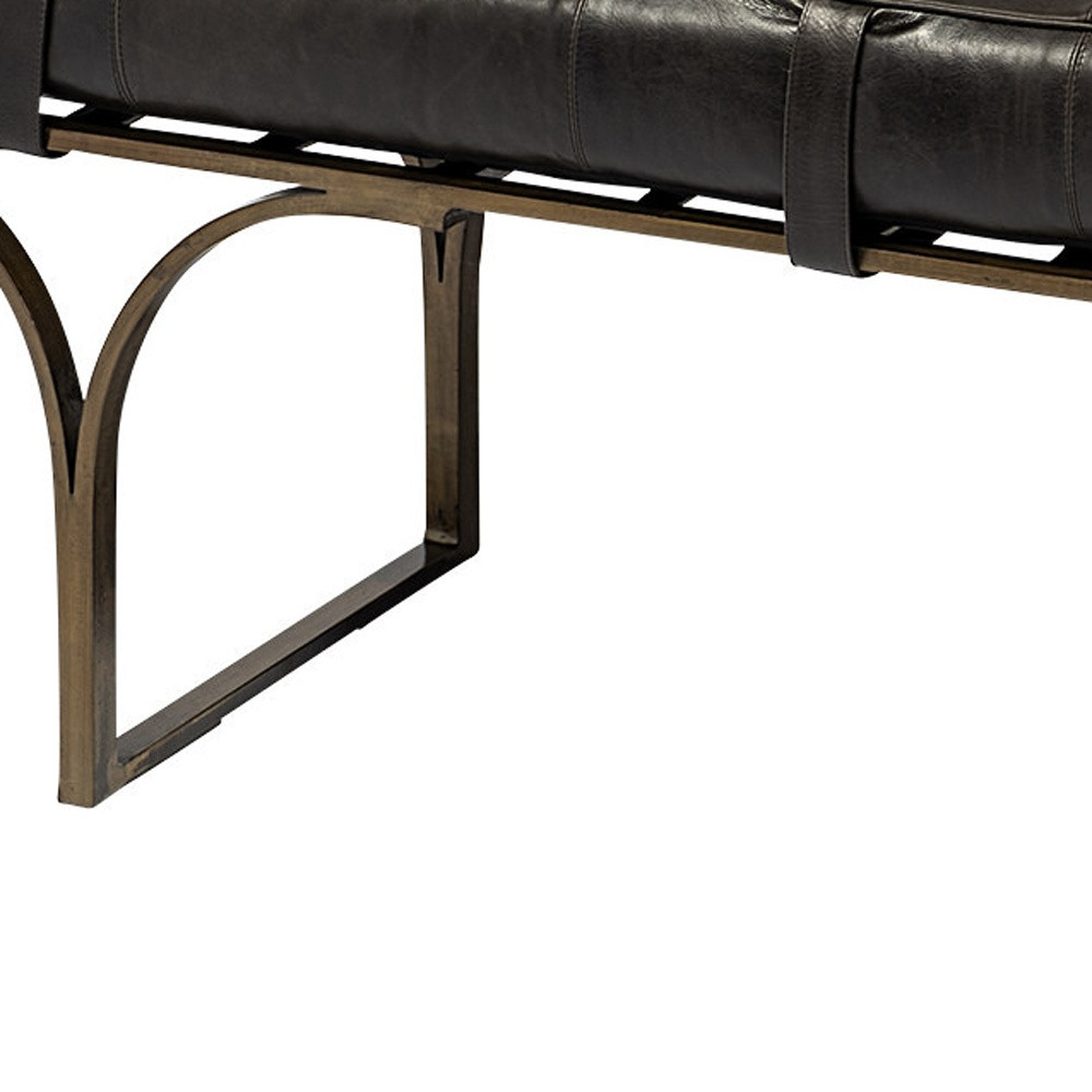 16" Black and Antiqued Brass Genuine Leather Upholstered Bench 6 16" Black and Antiqued Brass Genuine Leather Upholstered Bench - Image 6