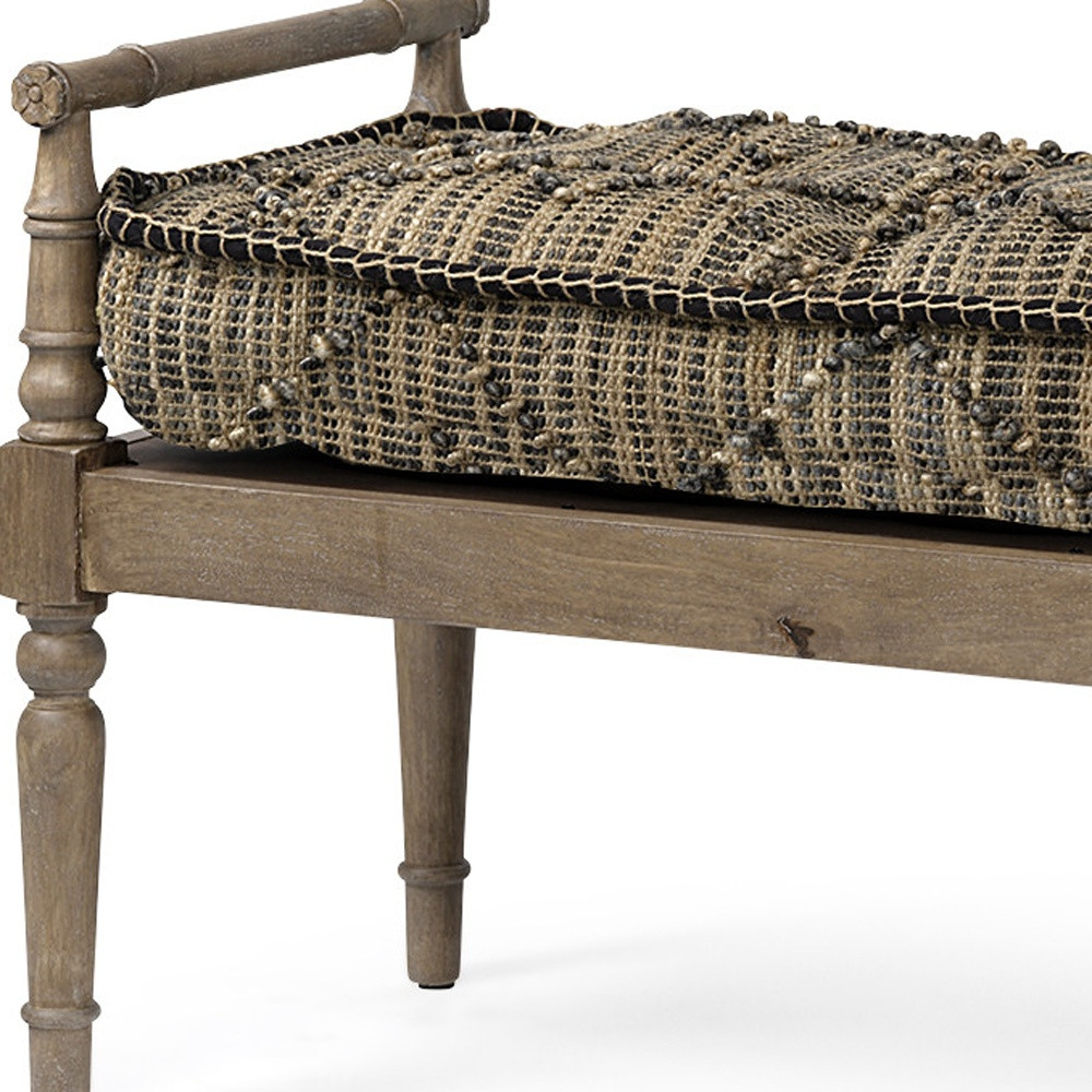 57" Beige And Brown Upholstered Cotton Blend Entryway Bench 4 57" Beige And Brown Upholstered Cotton Blend Entryway Bench - Image 4